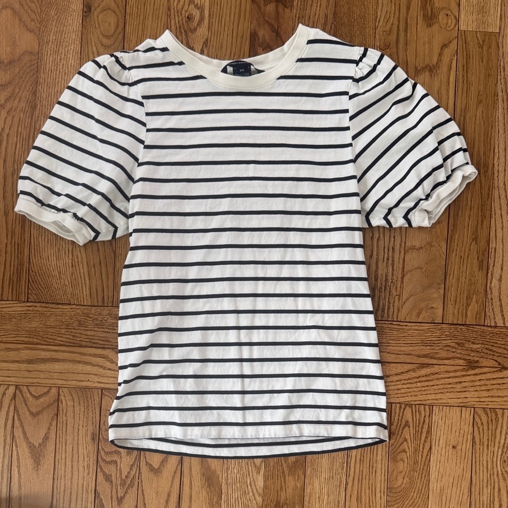 French Connection Black and White Striped Short Sleeve Tee